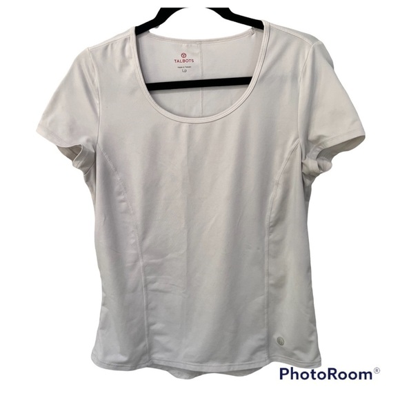 Talbots Tops - TALBOTS white active gear T-shirt, LP, side zip pocket, round neck short sleeves